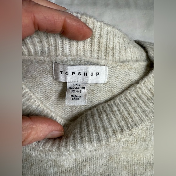 TOPSHOP Cream mixed stitch balloon sleeve crop sweater size S - Picture 11 of 14